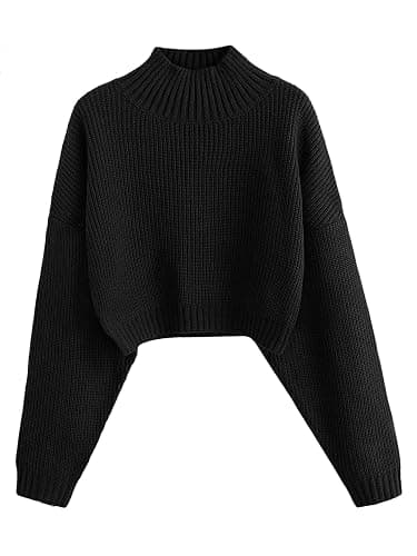 ZAFUL Women's Cropped Turtleneck Sweater Lantern Sleeve Ribbed Knit Pullover Sweater Jumper - Image 1