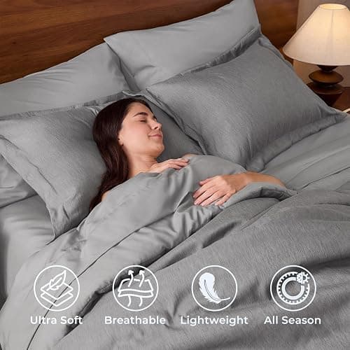 JOLLYVOGUE Grey Queen Comforter Set, Cationic Dyeing Bed in a Bag Queen 7 Pieces, Double-Tone Bedding Set with Down Alternative Comforter, Sheets, Pillowcases & Shams thumbnail 2