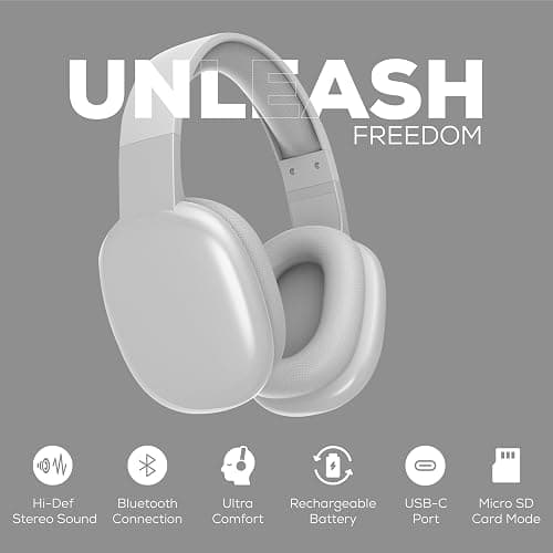 Gabba Goods Wireless Over Ear Bluetooth Headphones with Microphone - Wireless Headset -Noise Reduction - Bluetooth, Wired,Built in Micro SD for Travel, Home, Work TV,PC,Gaming,Cellphone (Silver) thumbnail 3