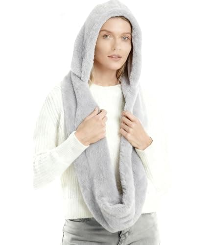 Lina & Lily Faux Fur Hood & Infinity Scarf Combo Winter Head Neck Wrap for Women thumbnail 5