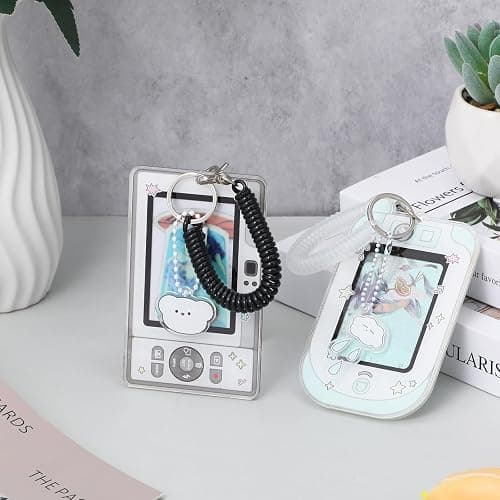 Mabor 2Pcs Cartoon Photo Card Holder Photocard Holder Keychain Cute ID Badge Holders Acrylic Protective Photocards Holders with Cloud Bear Pendant Spiral Wrist Coil thumbnail 2