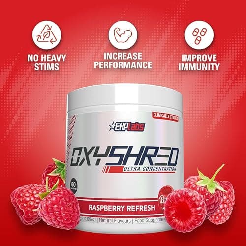EHP Labs OxyShred Pre Workout Powder - Preworkout Powder with L Glutamine & Acetyl L Carnitine, Energy Boost Drink - Raspberry Refresh, 60 Servings thumbnail 5