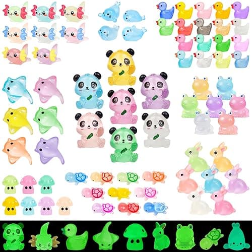 120 Pcs Luminous Mini Resin Animals Glow in The Dark Small Little Tiny Resin Figurines Ducks Axolotls Pandas Garden Miniature Figures for Crafts Micro Landscape Decoration Fairy Garden Accessories - Image 1
