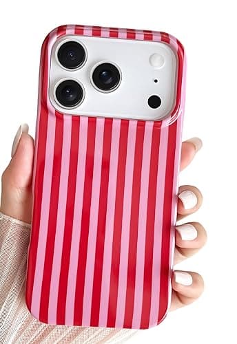 SmoBea for iPhone 17 Pro Case Cute Striped Phone Case Soft TPU Slim Shockproof Phone Cover for Women Girls Beautiful and Stylish, Red and Pink - Image 1