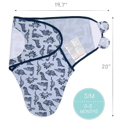 The Peanutshell Baby Swaddle Blankets Set of 3 - Baby Boy Sleep Sack for Newborn, Newborns Sack 0-3, 3-6 Month Swaddles, Soft & Breathable Cotton - Blue Dinosaur (S/M) thumbnail 3
