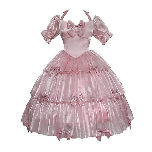 ZZEQYG Womens Lolita Dress for Girl Gothic pink puff sleeve dress with Bow - Medium - Pink-op - Image 1