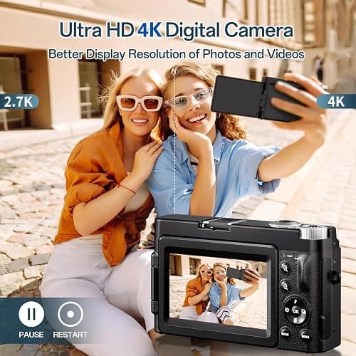 Digitalkamera 4K, 16X Autofokus Digitalzoom Kamera, 48MP 3 Zoll 180° Klappbarer LCD-Bildschirm HD Kompakte Vlog Kamera mit Ladestation, 2 Akkus, 32GB Karte, Geeignet für Anfänger, Kinder thumbnail 4