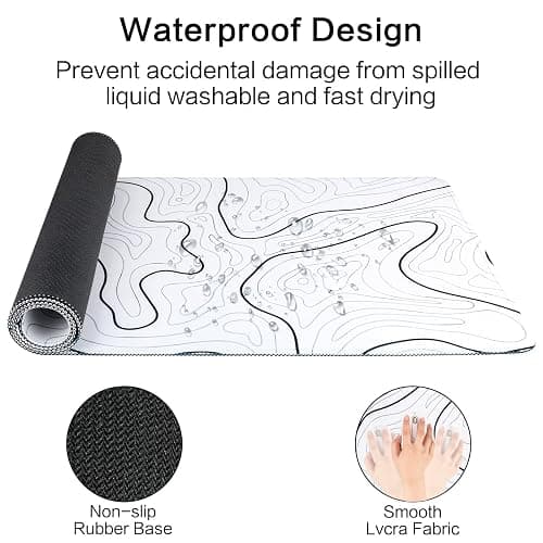 Large Gaming Mouse Pad, Topographic Mouse Mat for Gaming Mousepad Office, Long XL Mouse Pads Keyboard Pad for Computer Laptop 31.5''x11.8'' Desk Mat (White) thumbnail 6