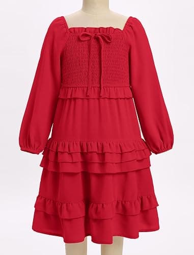 AWIBMK Mother Daughter Matching Boho Dress Long Sleeve Tiered Smocked Dress Holiday Wedding Mom and Me Fall Dress thumbnail 2
