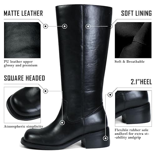 VBDB Women's Knee High Boots Square Toe Chunky Block Heel Long Boots for Women Comfortable Low Heel Womens Boots thumbnail 4