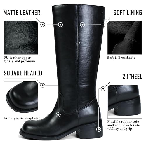 VBDB Women's Knee High Boots Square Toe Chunky Block Heel Long Boots for Women Comfortable Low Heel Womens Boots thumbnail 5