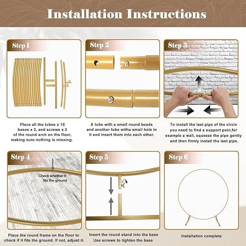 Antizz 7.2FT Gold Round Balloon Arch Stand,Backdrop Stand for Parties，Metal Circle Heavy Duty Wedding Arch Frame for Ceremony Birthday Party Anniversary Bridal Graduation Decoration - 7.2FT - Gold thumbnail 7
