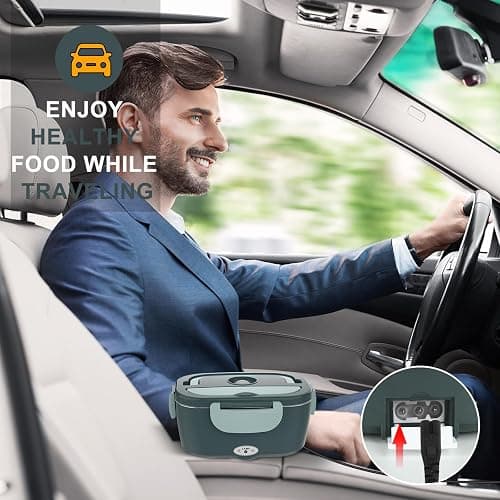 Monteka Electric Lunch Box Food Heater - Leakproof Portable Food Warmer heated lunch box for adults for Car/Home/Truck with 1.5L Removable Stainless Steel Container, White Elephant Gift, 12V/24V/110V thumbnail 6