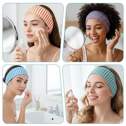 MBAIYO 4pcs Striped Headbands for Women Wide Non Slip Elastic Headbands Stretchy Trendy Thick Stripe Head Bands Bandanas Workout Yoga Running Cute Hair Band for Women's Hair Accessories thumbnail 5