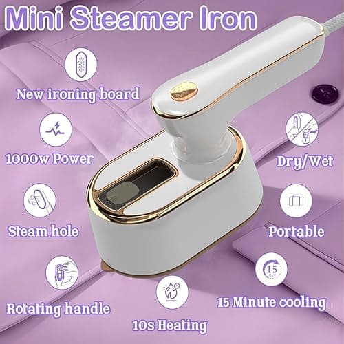 Travel Steamer Iron for Clothes Mini - Portable Ironing Machine Travel Small Size Portable Steamer Travel College Dorm Home Essentials Steamer for Clothes(White) - 6.1*3*4.2 in - White thumbnail 6