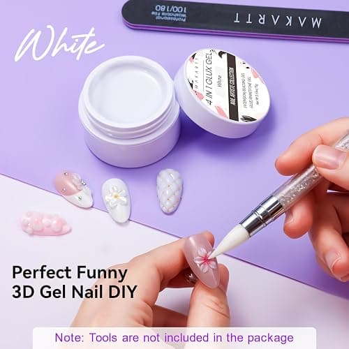 Makartt White 3d Gel Nail Art: 4-in-1 3d Nail Gel Sculpting Gels White Non-sticky for Extension, Shaping, 15ML Solid Builder Nail Gel for Nail Strengthen & Sculpture Gels for Nails Salon Home thumbnail 8