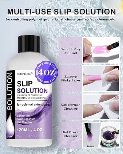 LOUINSTIC Poly Nail Gel Slip Solution - 4oz Slip Solution for Poly Nail Extension Gel, Anti-Stick Slip Solution for Nails, Brush Clean Liquid, Easy to Use, Beginners, Home Salon thumbnail 3