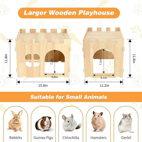 BWOGUE Large Wooden Rabbit House and Hideouts Bunny Castle Detachable Small Animal Play Hideaway Rabbit Hideout Cage Accessories for Indoor Adult Rabbit Guinea Pig Chinchilla Habitat thumbnail 2