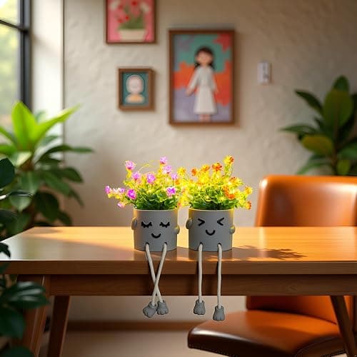 Cute Fake Plants, Flower Pots with String Lights, Fake Plants Artificial For Desk Décor, Office Decor for Women, Shelf Decor for Gift, Bathroom Small Plants Decoration, Mini Plants Window Sill Decor thumbnail 2