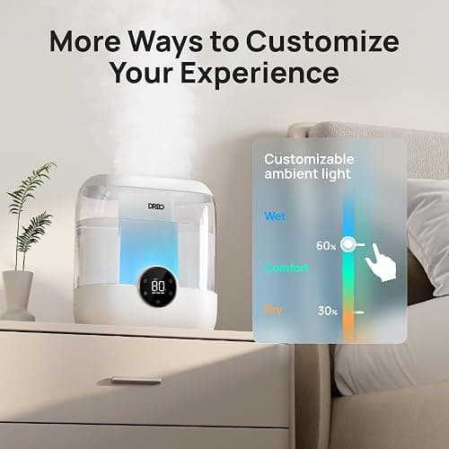 DREO 6L Smart Humidifiers for Bedroom, Large Room, 60H Runtime, Quiet 28dB | Top Fill Supersized Cool Mist Humidifier for Plants, Indoor, Home, Night Light, App/Touch/Voice Control, White thumbnail 7