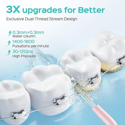 COSLUS Water Teeth Flosser: 300ML Electric Water Tooth Floss Cordless Jet Flossers for Teeth Cleaning IPX7 Waterproof Rechargeable Portable Travel Floss Light-Pink thumbnail 4