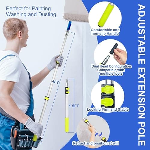 27 PCS Paint Roller Kit with Extension Pole, 4" & 9" Paint Rollers, Professional Paint Brushes for Walls Set, House Painting Supplies, Non-Slip Tray for All Latex and Oil Paints & Stains thumbnail 2