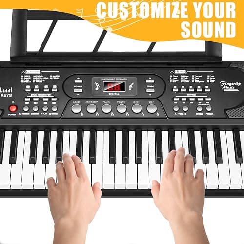 61 Key Portable Keyboard Piano with Stand, Electronic Keyboard Piano Kit, Microphone, Note Stickers, Music Rest, Digital Music Keyboard Built-In Speakers for Beginners thumbnail 4