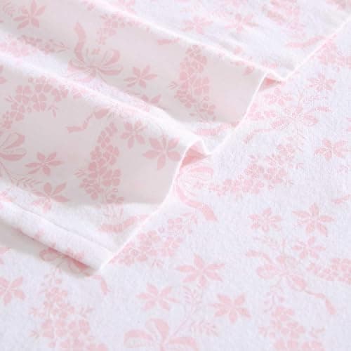 Laura Ashley - Flannel Sheets Twin Size, Anti-Pilling & Wrinkle Resistant Cotton, Touchably Soft for All-Season Comfort - Bed Sheets with Matching Pillowcase & Fitted Sheet (Antoinette Pink) thumbnail 3