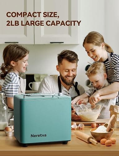 Neretva Bread Maker, 20-IN-1 2LB Bread Machine Dual Heater Bread Maker Machine Automatic with Nonstick Ceramic Pan, 15H Timer & 1H Keep Warm Set, Low Noise, Stainless Steel Breadmaker Recipe-Green thumbnail 6