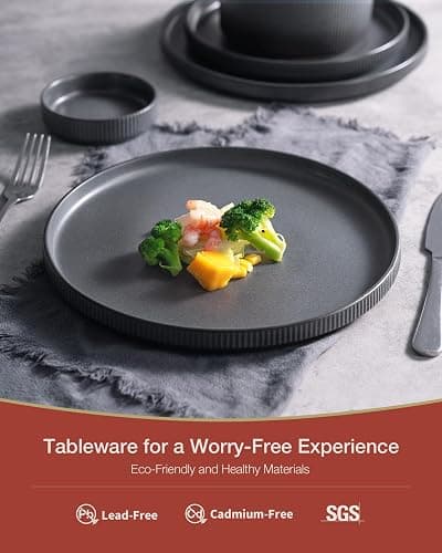 Richmount Star Plates and Bowls Set, 18 Pieces Dinner Sets for 6 People, Stoneware Dinnerware Sets with Dinner Plates/Salad Plate/Cereal Bowls, Dishwasher & Microwave Safe, Matte DarkCharcoal | Dinnerware includes dinner plates and bowls, is scratch resistant and microwave and dishwasher safe thumbnail 5