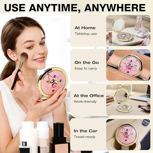 Saluaqui Anime Star Makeup Mirror, Cute Japanese Style Portable Folding Mirror with Crystal - 2.75 Inch Travel Purse Mirror, Unique Cosmetic Mirror & Cosplay Prop Gift for Women and Girls thumbnail 4