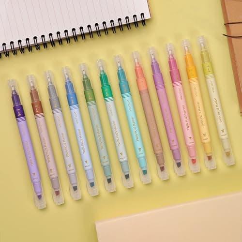 WRITECH Dual Tip Highlighter Markers: Aesthetic Fine & Chisel Tip Pastel Vintage Marker Multicolor Pens Pack No Bleed & Smear for Bible Highlighting Journaling, Assorted Colors 12ct thumbnail 7