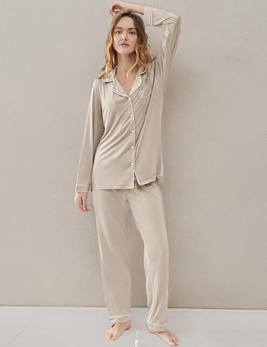 Cherrydew Women Bamboo Viscose Pajama Sets Super Soft Comfy Breathable Cooling Sleepwear Long Sleeve Button Down Loungewear thumbnail 9