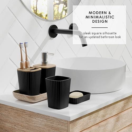 Clara Clark Bathroom Accessories Set - Bathroom Set, Bathroom Accessory Set, Shower Curtain Set, Toilet Brush, Trash Can & Soap Dispenser - Black - 20PC thumbnail 8