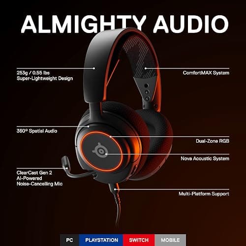 SteelSeries New Arctis Nova 3 Multi-Platform Gaming Headset - Signature Arctis Sound - ClearCast Gen 2 Mic - PC, PS5/PS4, Xbox Series X|S, Switch, Mobile,Black thumbnail 2