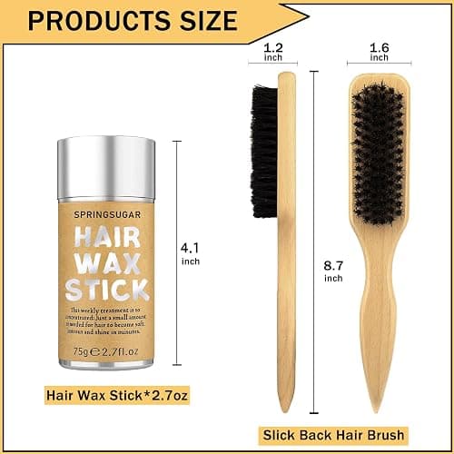 Slick Back Hair Brush & Hair Wax Stick Set for Slick Back – Boar Bristle Brush for Sleek, Control, Flyaways & Baby Hairs – Wax Stick for Women Sectioning & Parting thumbnail 3