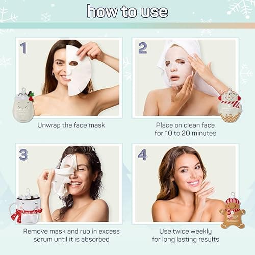 SpaLife Beauty Holiday Treats Christmas Face Mask Bundle | Korean Facial Mask | Hydrating, Soothing and Moisturizing Sheet Mask Set | Stocking Stuffers for Women | Bulk Christmas Gifts | 12 Pack thumbnail 7