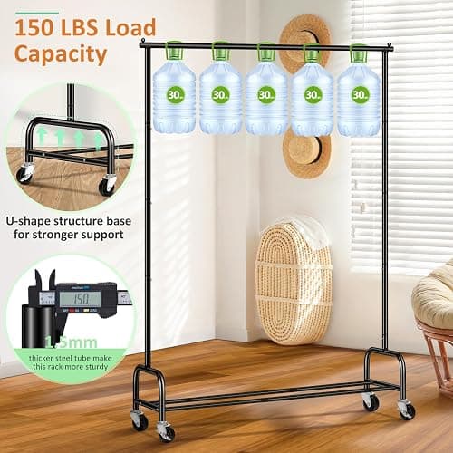 SLEEPING LAMB Heavy Duty Clothing Racks for Hanging Clothes Rack, 43" Wide Rolling Garment Rack Metal Clothing Hanger Rack with Wheels Wardrobe Rack for Coats, Shirts, Dress, (Black) - Black - Single Rod thumbnail 7