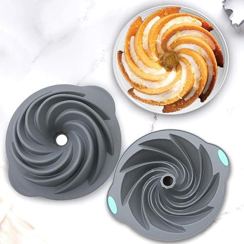 Tongjude 4 Pieces Silicone Fluted Cake Pans, 9/10/12 Cups Tube Baking Pan, Silicone Molds for Homemade Cake, Bread and Jello, Non-Stick, Grey thumbnail 5