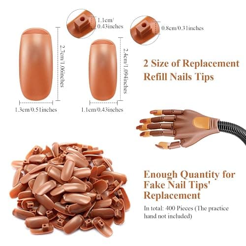 Blulu 400 Pieces Replacement Refill Nail Tips False Fake for Flexible Nail Training Hand Practice Display Manicure Supply DIY (Brown) thumbnail 2