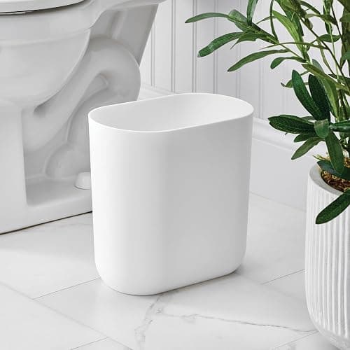 iDesign Small Slim Plastic Bathroom Trash Can, Garbage Can for Bedroom, Office, Desk, Dorm, White thumbnail 2