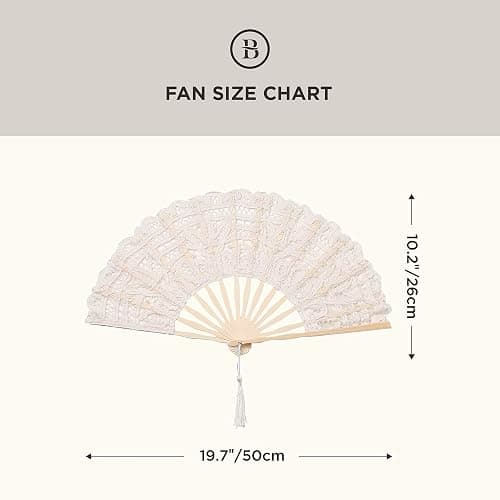 BABEYOND Cotton Lace Folding Handheld Fan Embroidered Bridal Hand Fan with Bamboo Staves for Wedding Decoration Dancing Party thumbnail 3