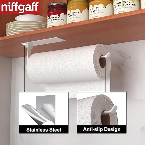 White Kitchen Roll Holder Under Cabinet, Self-Adhesive Paper Towel Holder, Wall Mounted Paper Towel Rack, Suitable for Pantry, Kitchen, Bathroom thumbnail 3