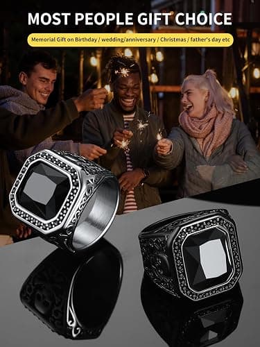 ChainsHouse Mens Black Onyx Rings, Retro X Bone Skull Stainless Steel Signet Rings for Men, Black Onyx Agate Gemstone Rings Jewelry, Offer Custom Service, Size 7-14 thumbnail 5