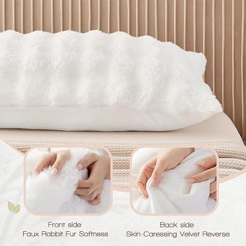 YZ HOME Faux Fur Fluffy Body Pillow for Adults - Firm Body Pillow Insert with Shredded Blue Memory Foam, Adjustable Height, Soft Support for Side Sleeping, Pregnant Women, Washable, 20x54 Inch (White) thumbnail 3
