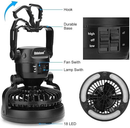 Odoland Portable LED Camping Lantern with Ceiling Fan - Hurricane Emergency thumbnail 4