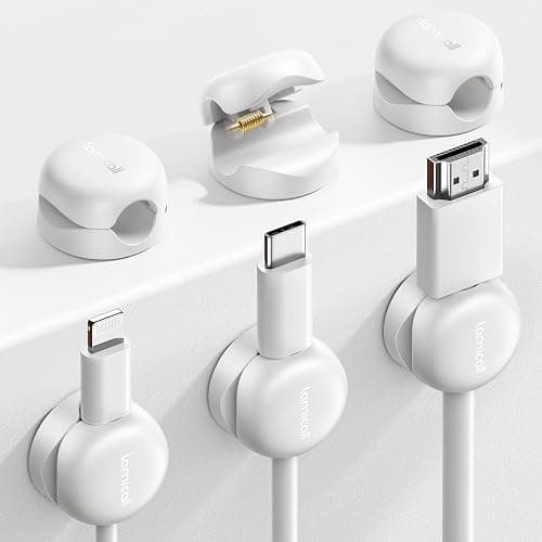 Lamicall Cord Organizer, Spring Cable Management Clips - 6Pack Compact Desk Cable Holder Clips, Nightstand Phone Charging Cord Holder, Halloween Adhesive Wire Organizer, Office Accessory, White - Image 1