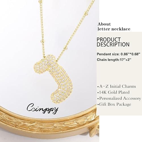 CCINPPY Letter Necklace, 14k Gold Plated Bubble Balloon Dainty Necklace for Women, Chunky Initial Charm Pendant Name Necklace Personalized thumbnail 5