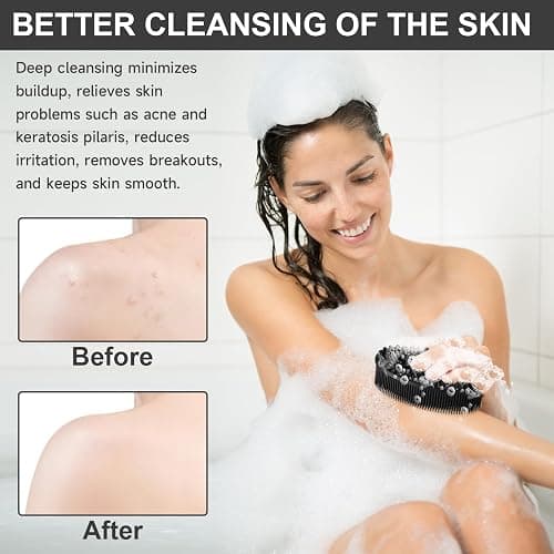 Metene Silicone Exfoliating Body Scrubber with Loop, Body Scrubber for Men and Women, Silicone Loofah for Shower, Soft Silicone for Shower and Bath Skincare Routine (Black) thumbnail 4