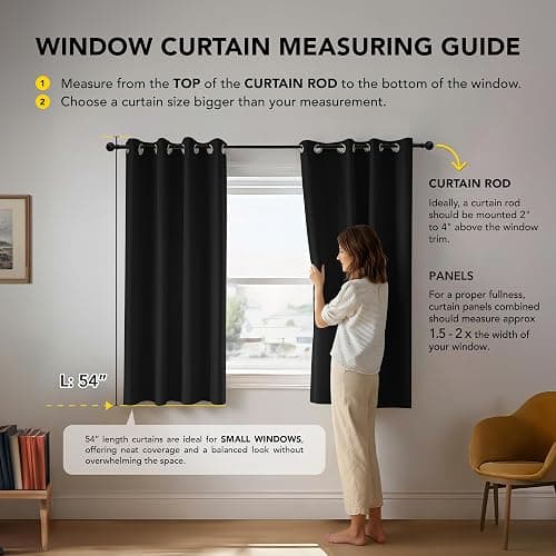 Deconovo Blackout Curtains Bedroom Super Soft Thermal Insulated Eyelet Blackout Curtains for Living Room 46 x 54 Inch Black 2 Panels thumbnail 2